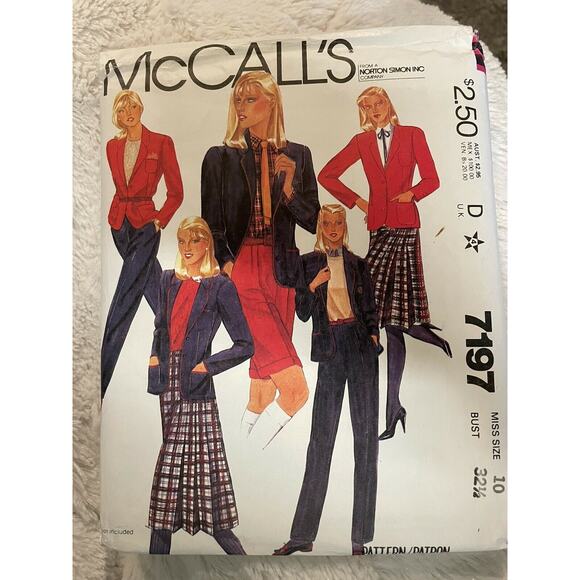 McCall's 7197 Vintage Sewing Pattern, Misses' Wardrobe Size 10 - 1980s Uncut - Picture 1 of 3